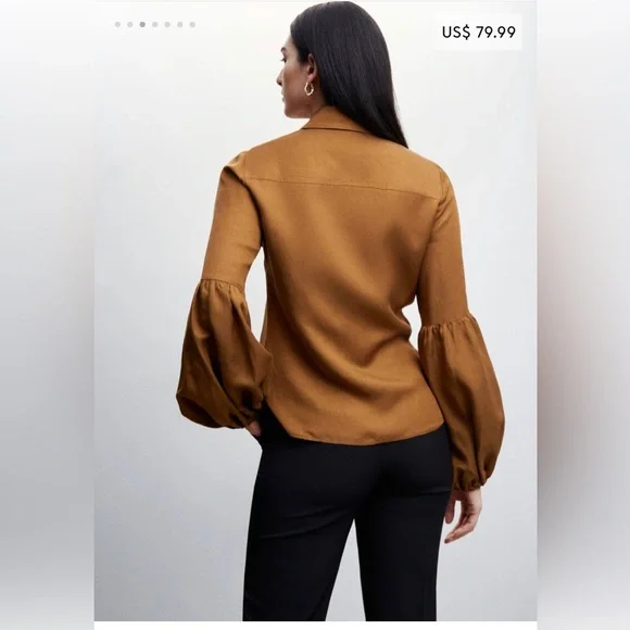 MANGO Puff Sleeve Linen Blouse - Picture 3 of 7